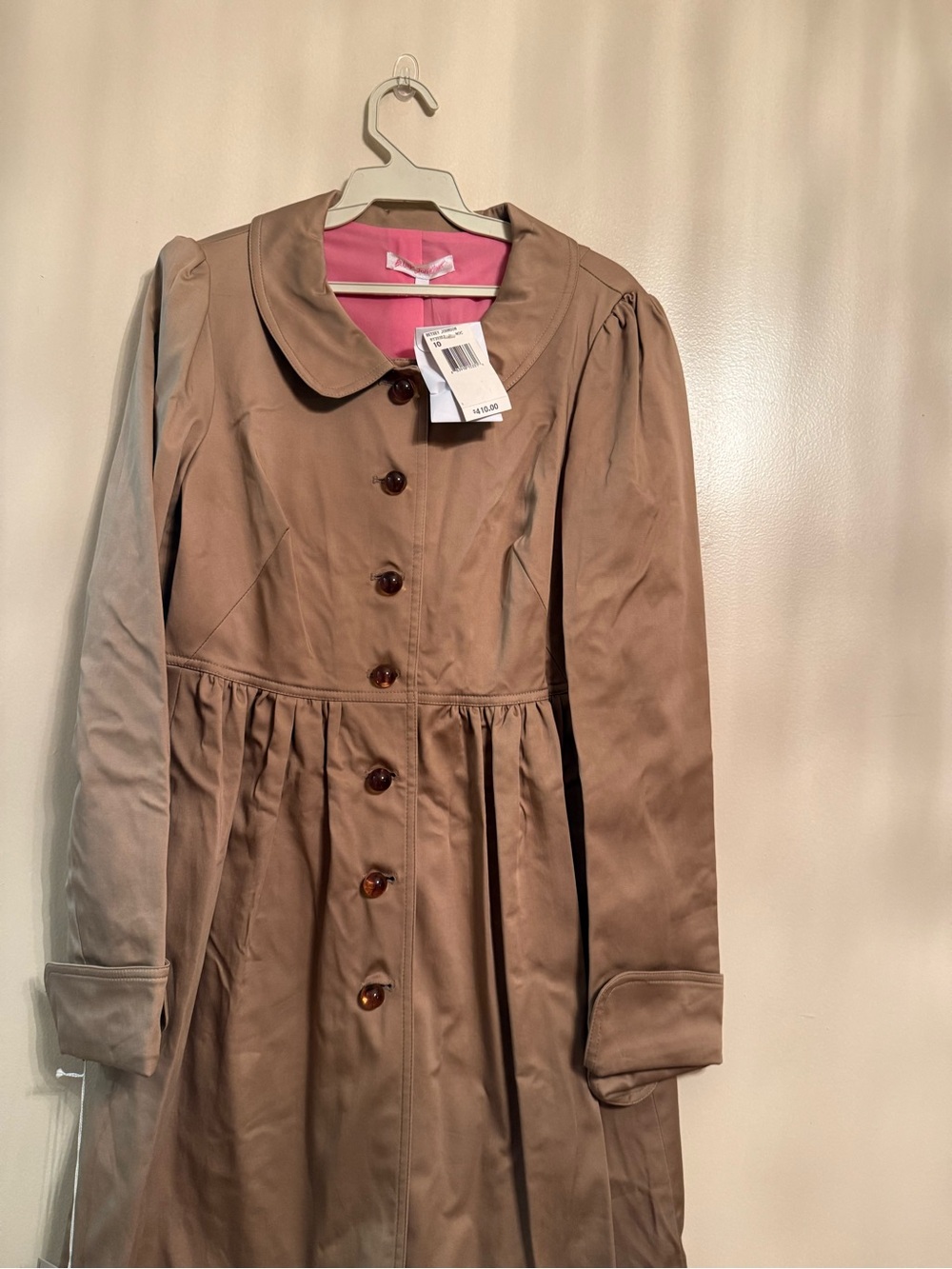 Betsey Johnson Tan Trench Coat with Pink Lining